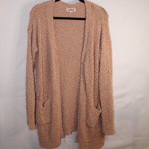Listicle pale pink (blush) open-front "popcorn" knit cozy loungewear cardigan M
